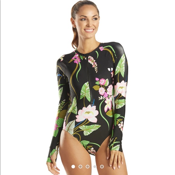 Trina Turk Other - Trina Turk Moonlit Lotus Half Zip Long Sleeve One Piece Swimsuit Sz 6